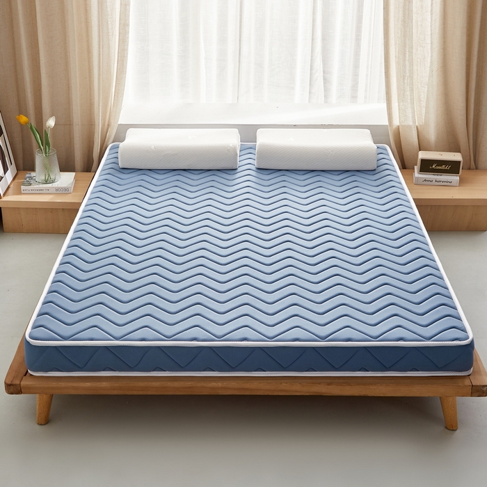 91家纺网 家纺一手货源 找家纺 祁恋婷 2024新款牛奶丝乳胶加记忆棉加棕床垫【床垫遮盖物】 曲线-蓝 海绵款