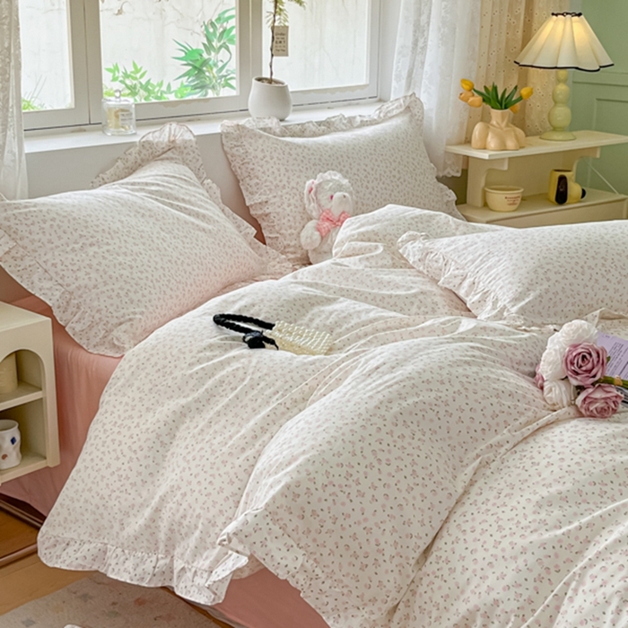 91家纺网 家纺一手货源 找家纺 柠馨 2024新款全棉印花浪漫花边款四件套 芊芊