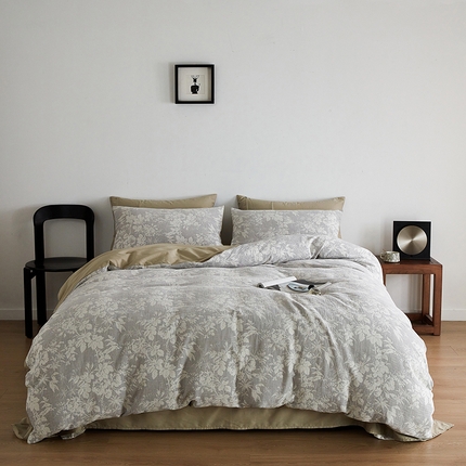 千朵森 2024新款水洗棉色织提花四件套 风格一 白光