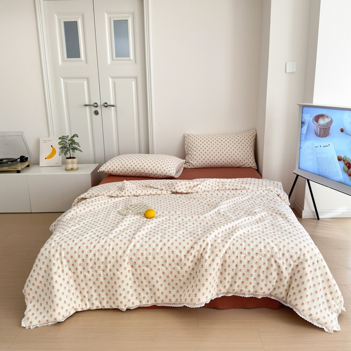 91家纺网 家纺一手货源 找家纺 山舍家居 2024新款全棉皱皱纱夏被四件套 花间集