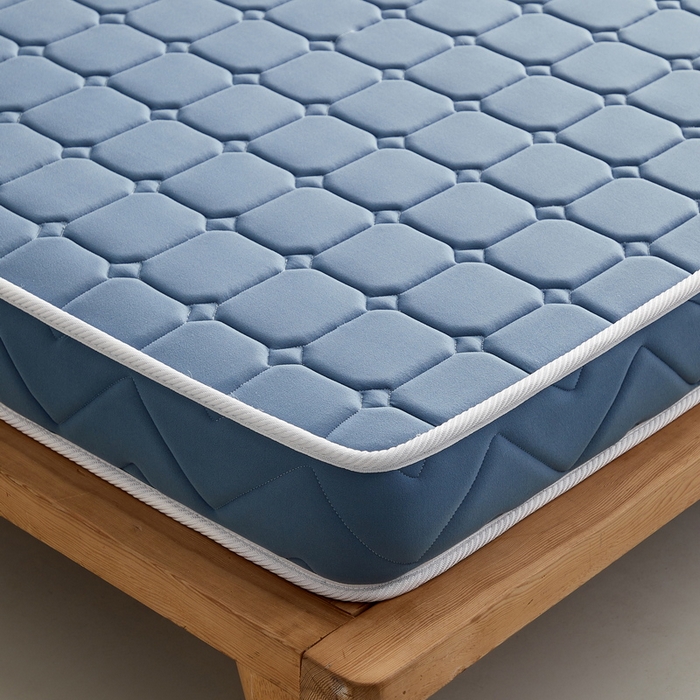 91家纺网 家纺一手货源 找家纺 祁恋婷 2024新款牛奶丝乳胶加记忆棉加棕床垫【床垫遮盖物】 面包格-蓝 海绵款