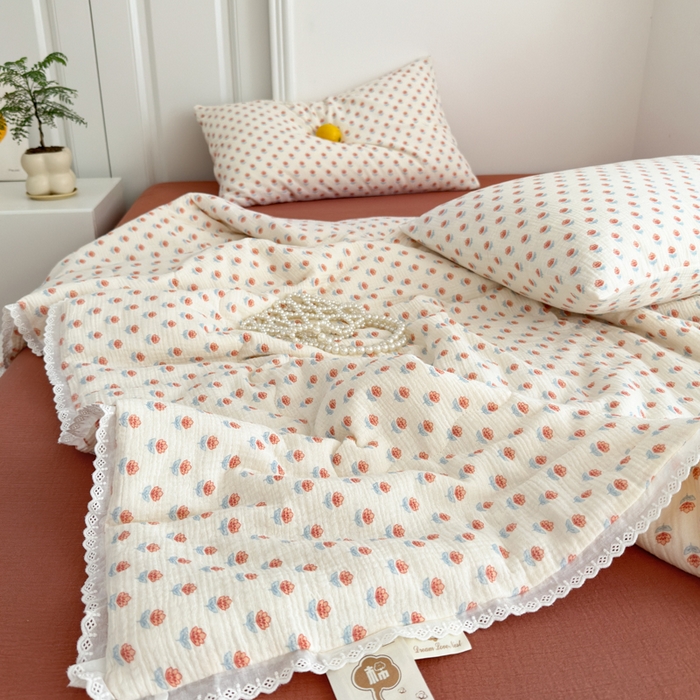 91家纺网 家纺一手货源 找家纺 山舍家居 2024新款全棉皱皱纱夏被四件套 花间集