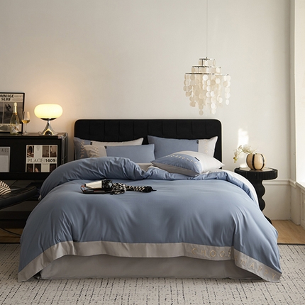 91家纺网 家纺一手货源 找家纺 （总）凯磊 2024新款简约家居.刺绣纯色拼色四件套--伊可系列（拍法三）