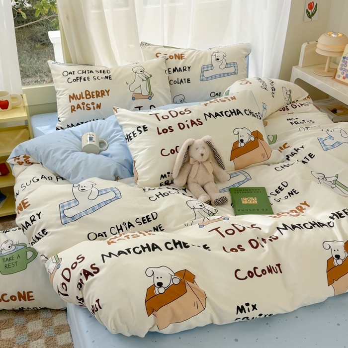 91家纺网 家纺一手货源 找家纺 呗旺鹿 2024新款小清新13372全棉四件套纯棉四件套学生三件套 乐乐熊