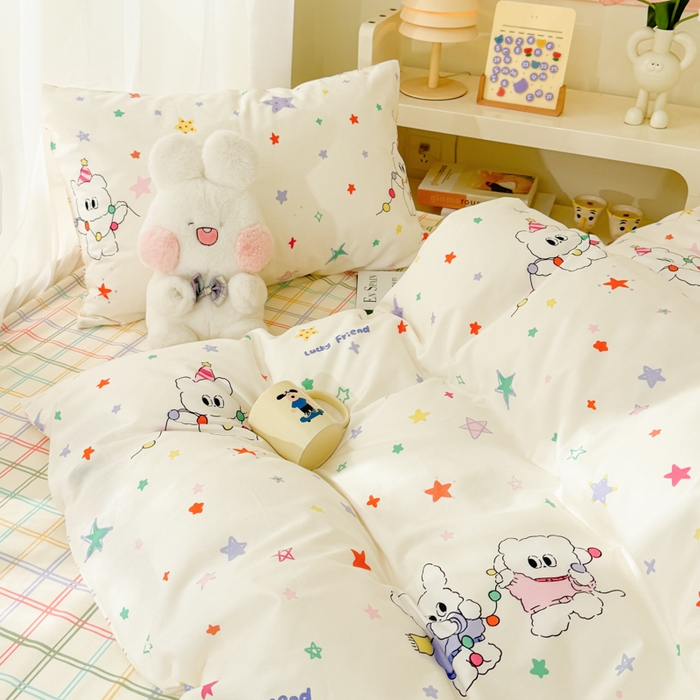 91家纺网 家纺一手货源 找家纺 呗旺鹿 2024新款小清新13372全棉四件套纯棉四件套学生三件套 星冰乐