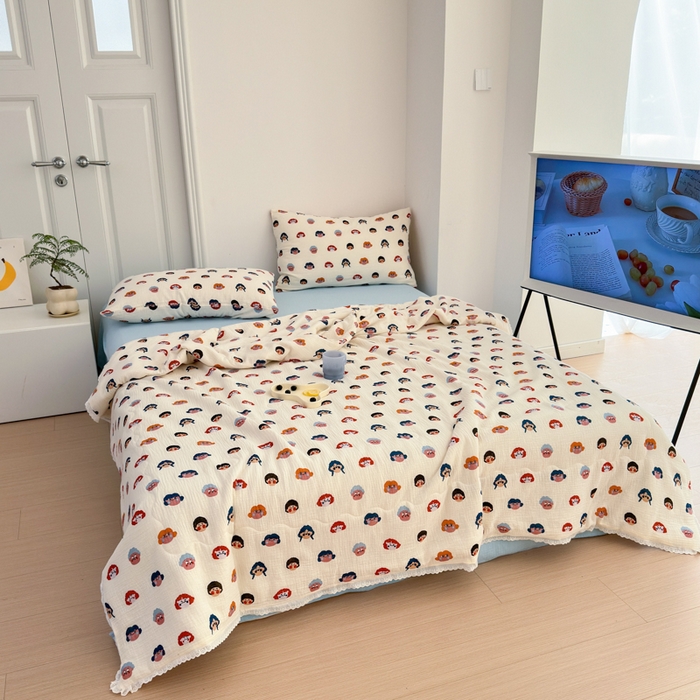 91家纺网 家纺一手货源 找家纺 山舍家居 2024新款全棉皱皱纱夏被四件套 芮哈娜