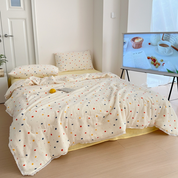 91家纺网 家纺一手货源 找家纺 山舍家居 2024新款全棉皱皱纱夏被四件套 花火