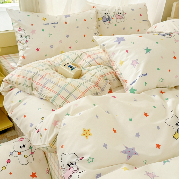 91家纺网 家纺一手货源 找家纺 呗旺鹿 2024新款小清新13372全棉四件套纯棉四件套学生三件套 星冰乐