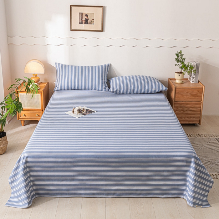 91家纺网 家纺一手货源 找家纺 航途席业 2025新款老粗布床单系列 简约生活蓝