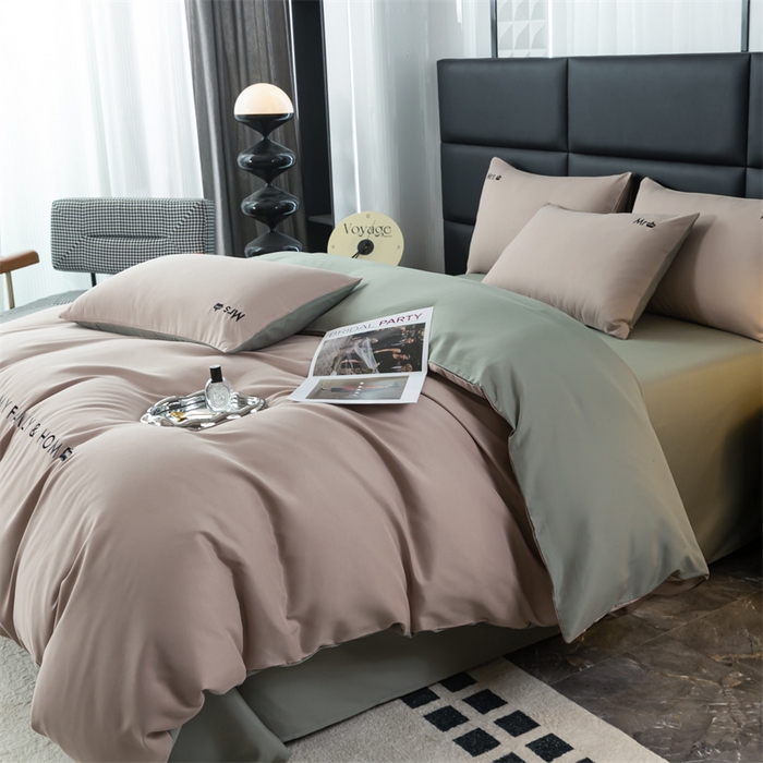 91家纺网 家纺一手货源 找家纺 梦莱家纺 2024新款磨毛刺绣四件套 卡其