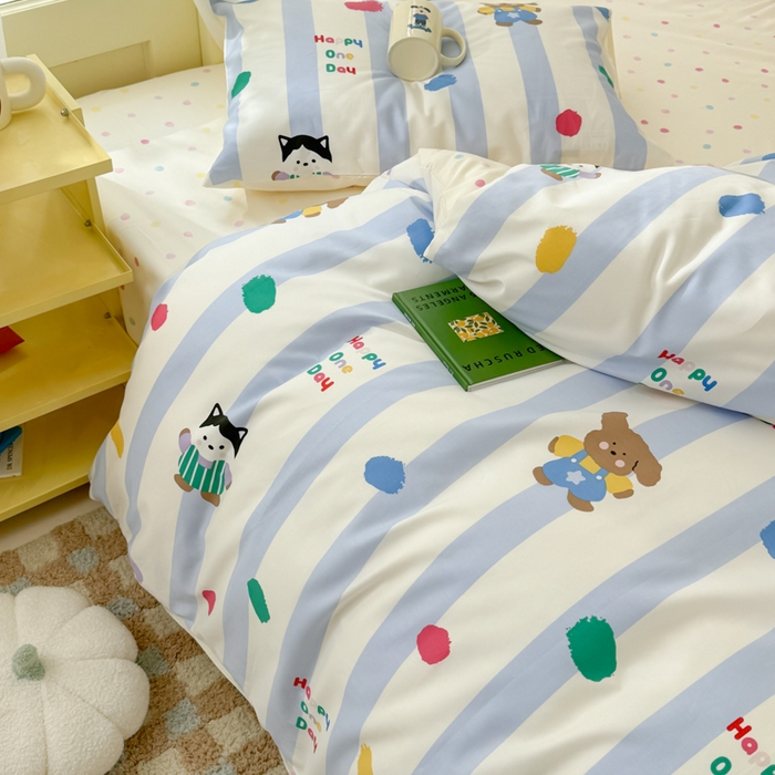 91家纺网 家纺一手货源 找家纺 呗旺鹿 2024新款小清新13372全棉四件套纯棉四件套学生三件套 糖果