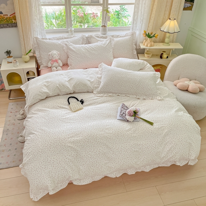 91家纺网 家纺一手货源 找家纺 柠馨 2024新款全棉印花浪漫花边款四件套 芊芊