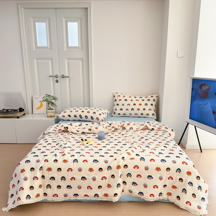 91家纺网 家纺一手货源 找家纺 山舍家居 2024新款全棉皱皱纱夏被四件套 芮哈娜