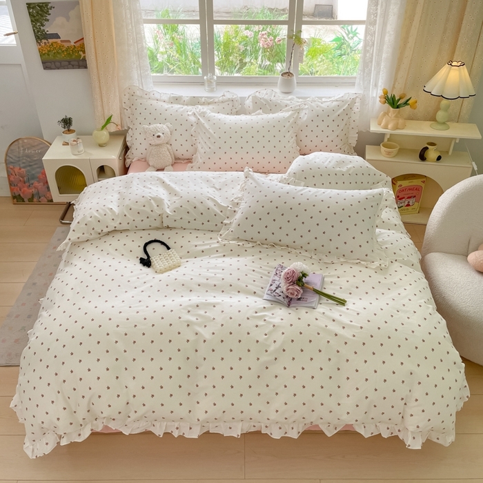 91家纺网 家纺一手货源 找家纺 柠馨 2024新款全棉印花浪漫花边款四件套 拾忆