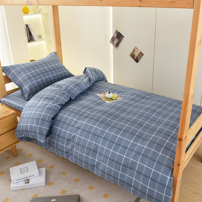 91家纺网 家纺一手货源 找家纺 茗婷家纺 2025款13372纯棉学生宿舍上下铺三六件套 艾伦~蓝