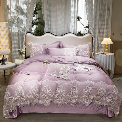 罗艺轩 2024新款贡缎夹棉床盖--四件套（控价249元起） 简爱-华丽紫