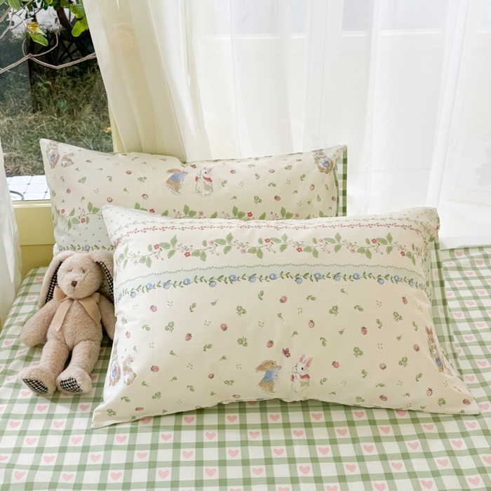 91家纺网 家纺一手货源 找家纺 呗旺鹿 2024新款小清新13372全棉四件套纯棉四件套学生三件套 草莓兔