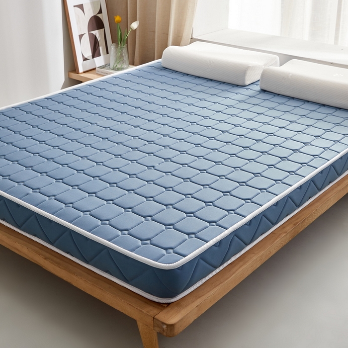 91家纺网 家纺一手货源 找家纺 祁恋婷 2024新款牛奶丝乳胶加记忆棉加棕床垫【床垫遮盖物】 面包格-蓝 海绵款