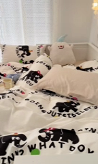 91家纺网 家纺一手货源 找家纺 昔可 2024新款全棉多巴胺卡通轻柔四件套系列 小黑象