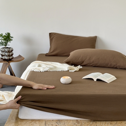 91家纺网 家纺一手货源 找家纺 （总）山舍家居 2024新款纯色全棉双层皱皱纱单品系列--单床笠