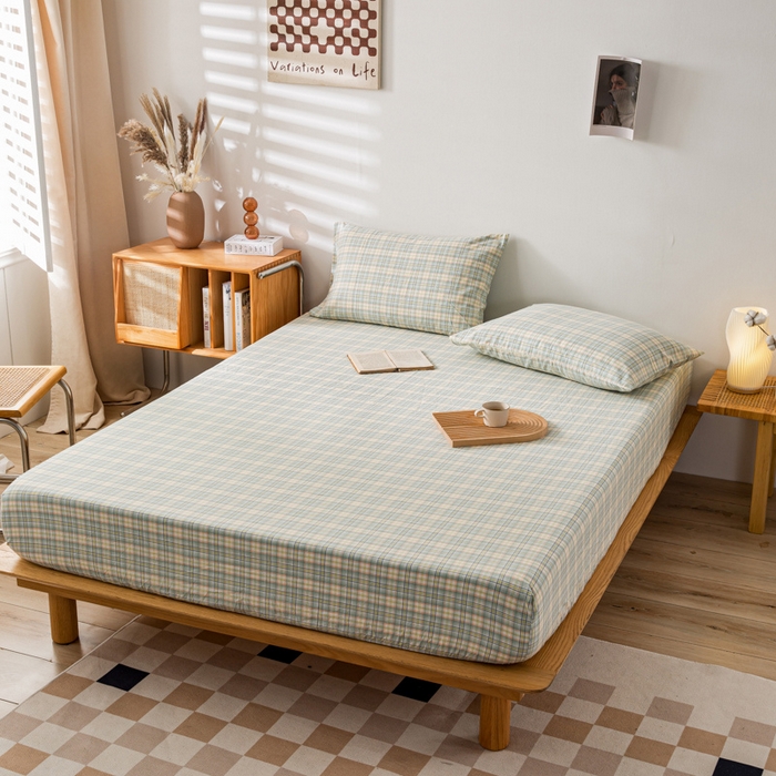 91家纺网 家纺一手货源 找家纺 萌飞 2024新款A类色织水洗棉床笠 森与绿