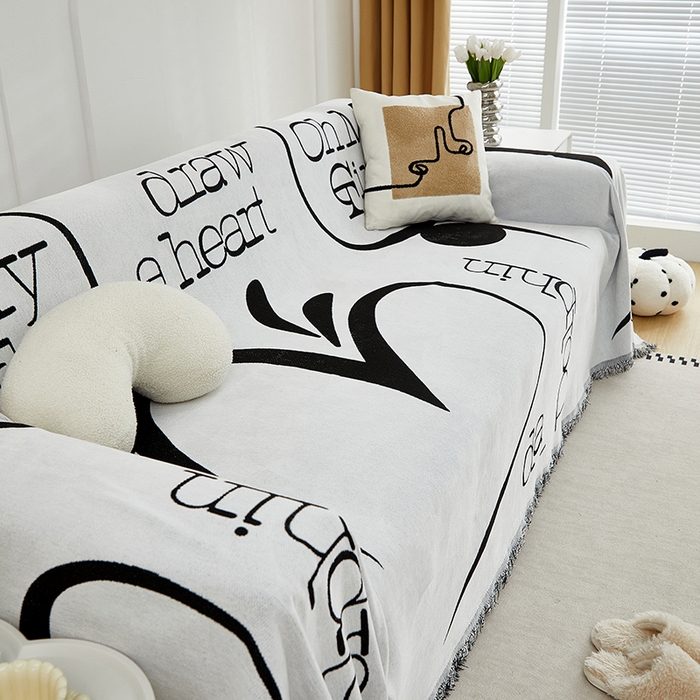 91家纺网 家纺一手货源 找家纺 共鸣沙发套 2024新款雪尼尔提花系列沙发巾 爱心