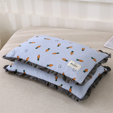 91家纺网 家纺一手货源 找家纺 （总）梦叶草 2024新款枕芯全棉砂洗田园风系列荷叶边35×55cm全荞麦枕头