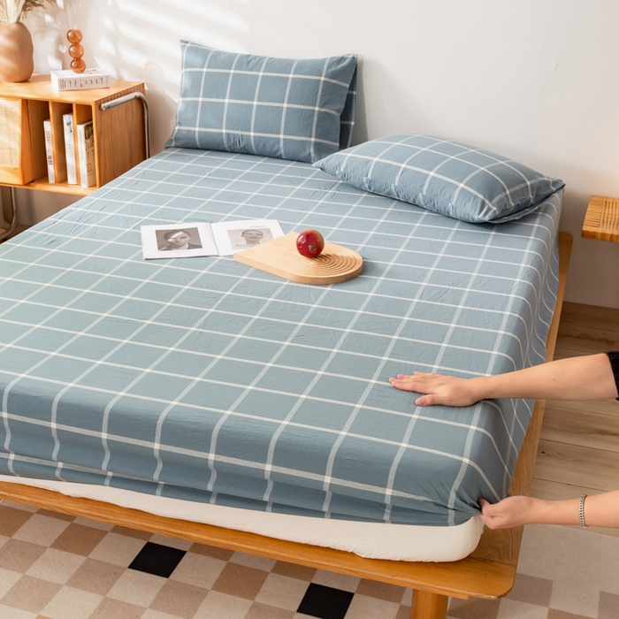 91家纺网 家纺一手货源 找家纺 萌飞 2024新款A类色织水洗棉床笠 柏拉图兰