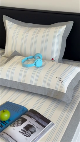 91家纺网 家纺一手货源 找家纺 时年家纺 2024新款条纹刺绣冰丝凉席--床席款 床席款-幸运汪