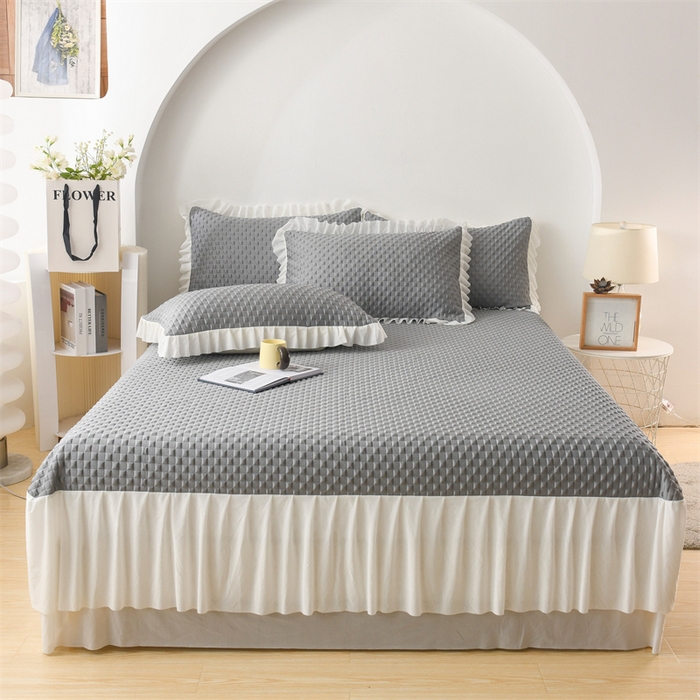 91家纺网 家纺一手货源 找家纺 乐家欣 2024新款A类抗菌冰豆豆床裙款凉席 菱格-极致灰