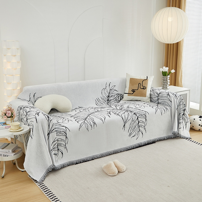 91家纺网 家纺一手货源 找家纺 共鸣沙发套 2024新款雪尼尔提花系列沙发巾 雪松