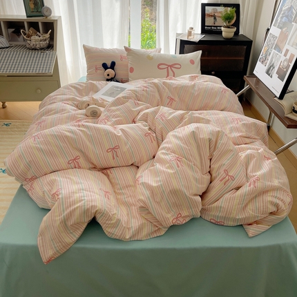 91家纺网 家纺一手货源 找家纺 （总）桃喜 2024新款Ins风全棉混搭系列四件套