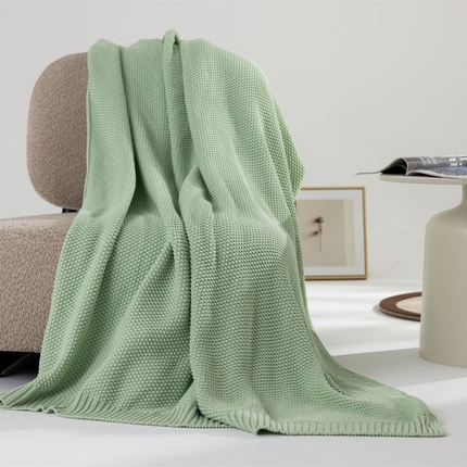 暖绵绵家纺 2025新款全棉针织纯色毯子毛毯-艾悦 薄荷绿