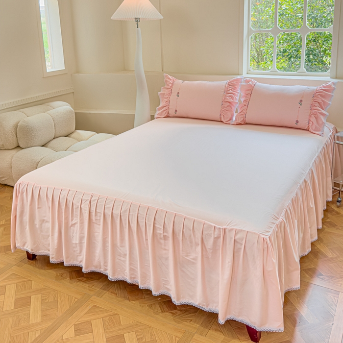 91家纺网 家纺一手货源 找家纺 亲亲公主 2025新款亲肤舒适全棉绣花公主风四件套-彩色玫瑰（实拍图） 彩色玫瑰-粉