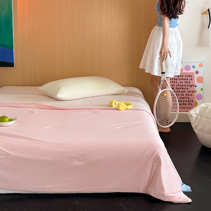 91家纺网 家纺一手货源 找家纺 昔可家纺 2024新款冰淇淋瓜瓜夏凉被 樱花粉