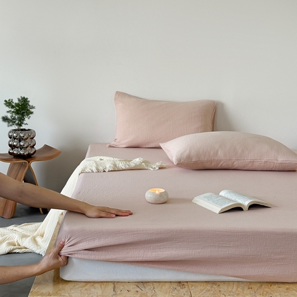 91家纺网 家纺一手货源 找家纺 （总）山舍家居 2024新款纯色全棉双层皱皱纱单品系列--单床笠