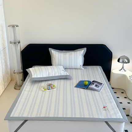 时年家纺 2024新款条纹刺绣冰丝凉席--床席款 床席款-幸运汪