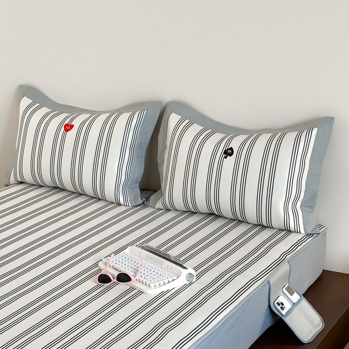 91家纺网 家纺一手货源 找家纺 时年家纺 2024新款条纹刺绣冰丝凉席--床笠款 床笠款-大吉大利