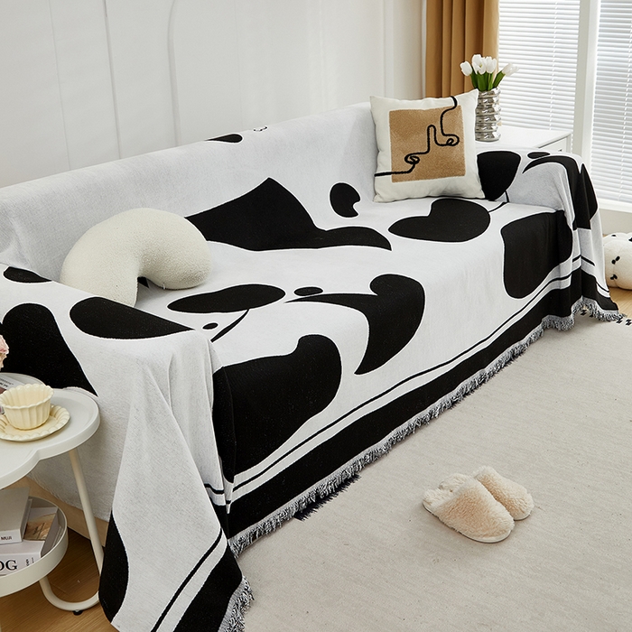 91家纺网 家纺一手货源 找家纺 共鸣沙发套 2024新款雪尼尔提花系列沙发巾 黑白