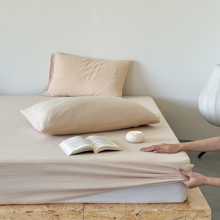 91家纺网 家纺一手货源 找家纺 （总）山舍家居 2024新款纯色全棉双层皱皱纱单品系列--单床笠