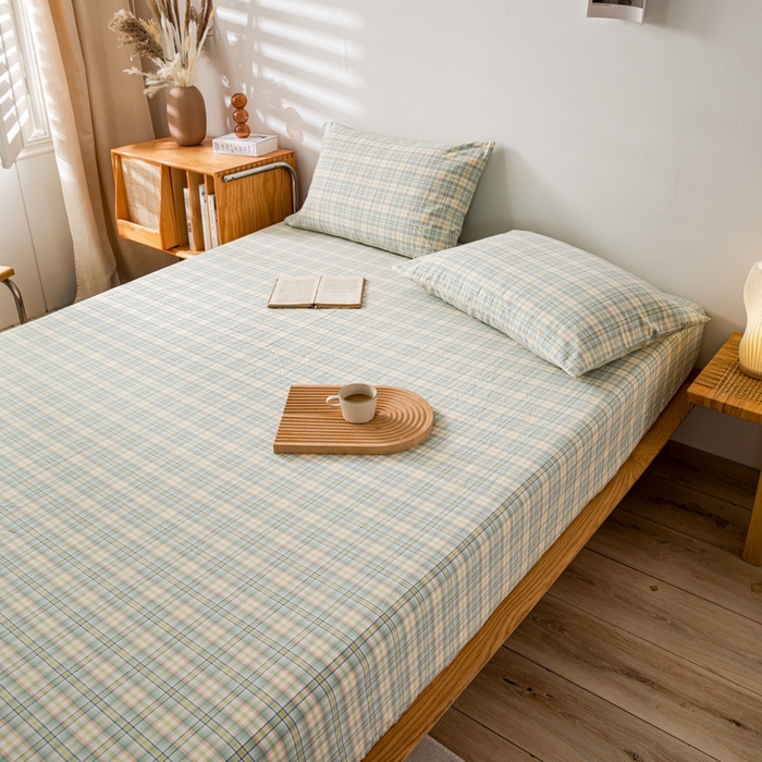 91家纺网 家纺一手货源 找家纺 萌飞 2024新款A类色织水洗棉床笠 森与绿