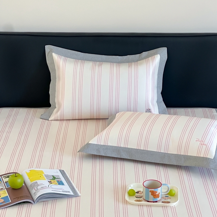 91家纺网 家纺一手货源 找家纺 时年家纺 2024新款条纹刺绣冰丝凉席--床席款 床席款-礼物喵