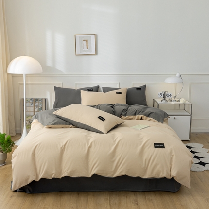 91家纺网 家纺一手货源 找家纺 （总）九沐良品 新款纯色双拼四件套