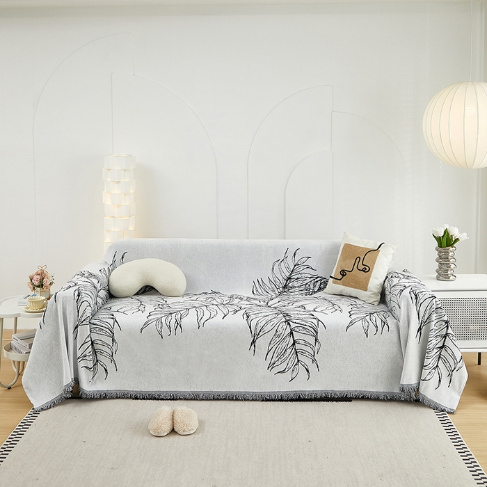 91家纺网 家纺一手货源 找家纺 共鸣沙发套 2024新款雪尼尔提花系列沙发巾 雪松