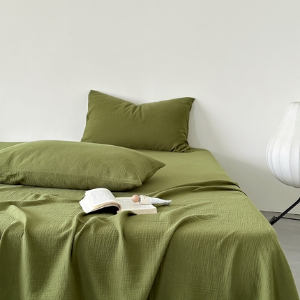 山舍家居 2024新款纯色全棉双层皱皱纱单品系列--单床单 橄榄绿