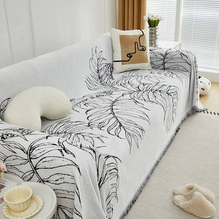 91家纺网 家纺一手货源 找家纺 共鸣沙发套 2024新款雪尼尔提花系列沙发巾 雪松