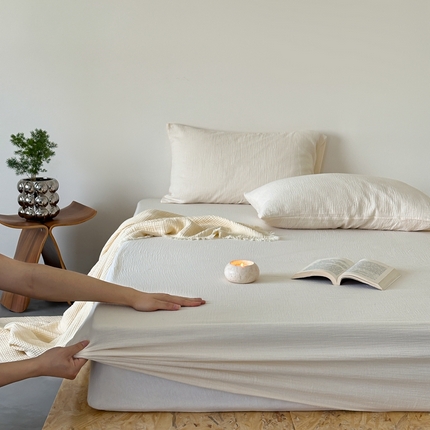 91家纺网 家纺一手货源 找家纺 （总）山舍家居 2024新款纯色全棉双层皱皱纱单品系列--单床笠