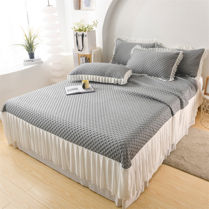 91家纺网 家纺一手货源 找家纺 乐家欣 2024新款A类抗菌冰豆豆床裙款凉席 菱格-极致灰