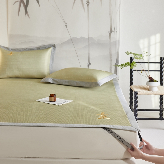 91家纺网 家纺一手货源 找家纺 时年家纺 2024新款喜乐刺绣冰藤席 喜乐米