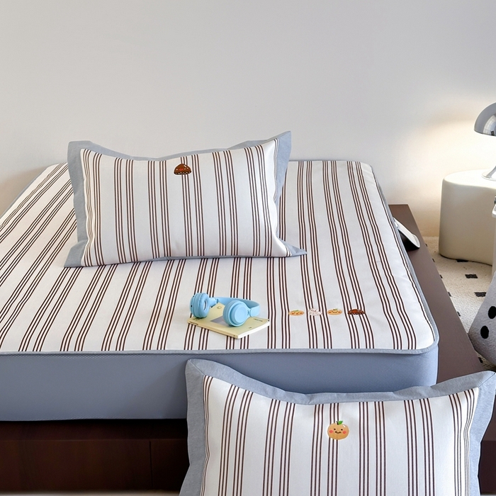 91家纺网 家纺一手货源 找家纺 时年家纺 2024新款条纹刺绣冰丝凉席--床笠款 床笠款-好事花生